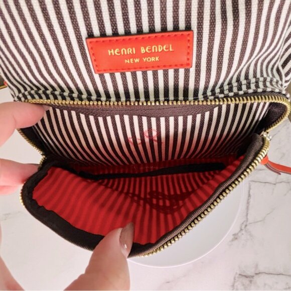 Rare Henri Bendel Brown and White Striped Backpack - Picture 9 of 10